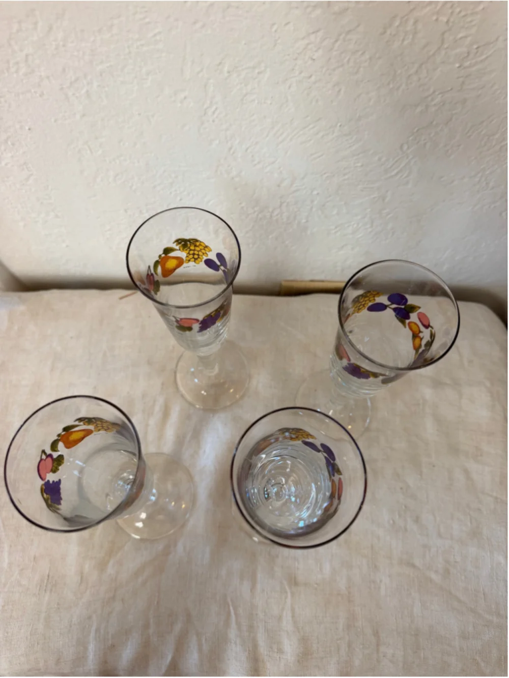 Vintage CERVE DeValbor Italy Fruit Champagne Flutes and Bottle 5 Pc Barware Set